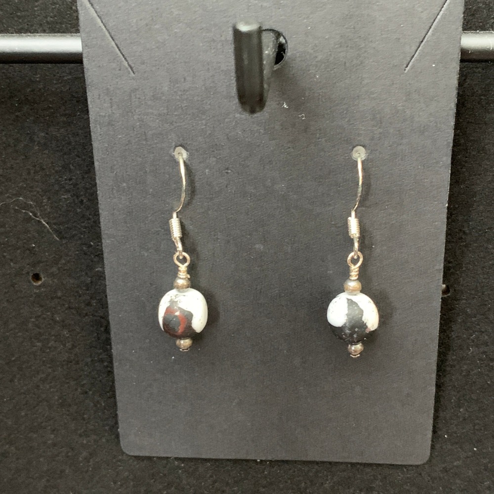 925 Sterling Silver White Buffalo Desert Pearl Drop Dangle Earrings Southwestern